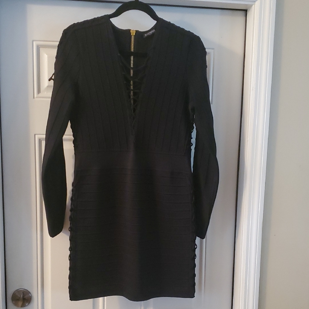 Balmain Black V-Neck Sheath Dress